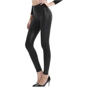 Retro Gong Faux Leather High Waisted Stretch Leggings Metallic Black Women's XL